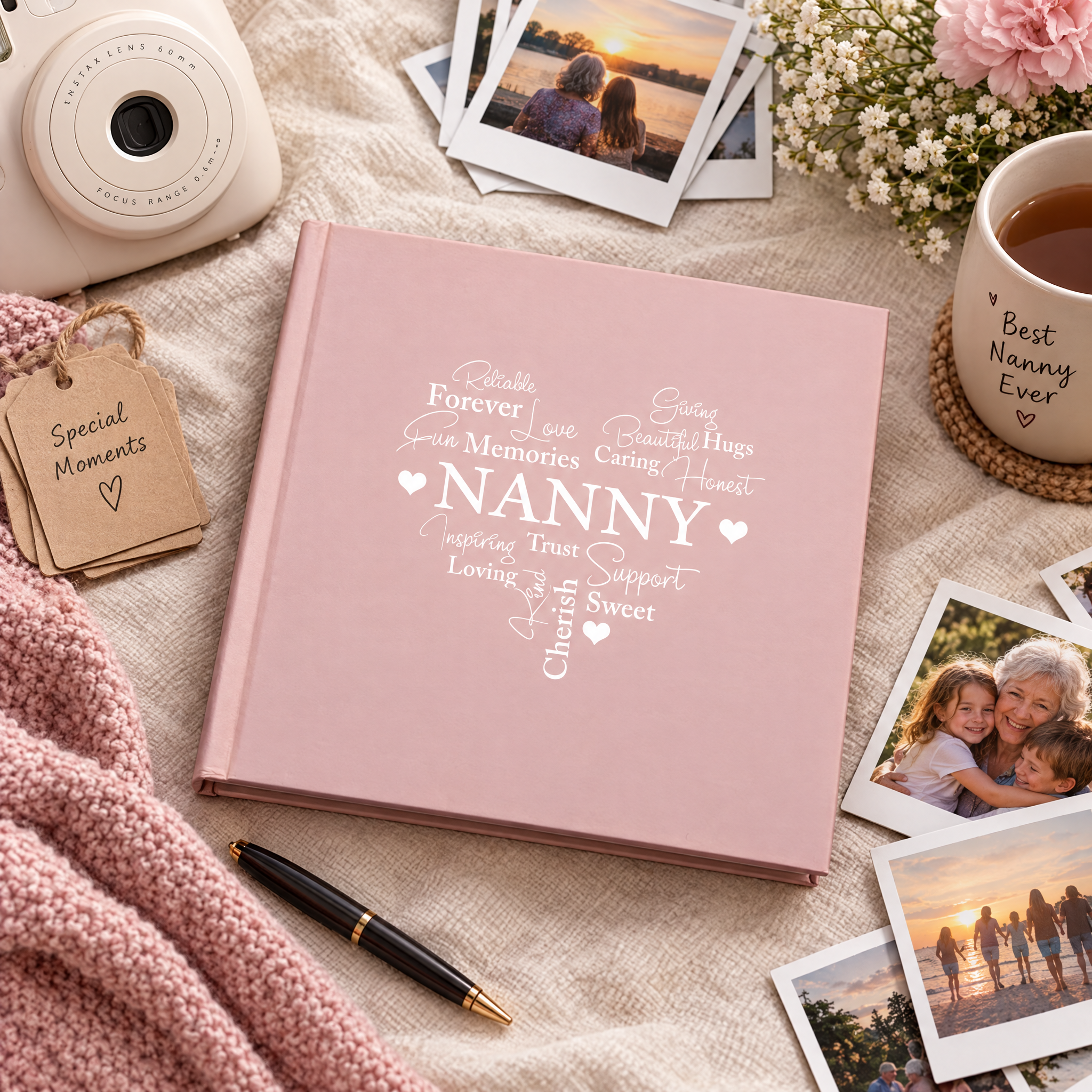 Nanny Word Heart Pink Photo Picture Album 50 x 6"x4" Nanny Photo Album ukgiftstoreonline