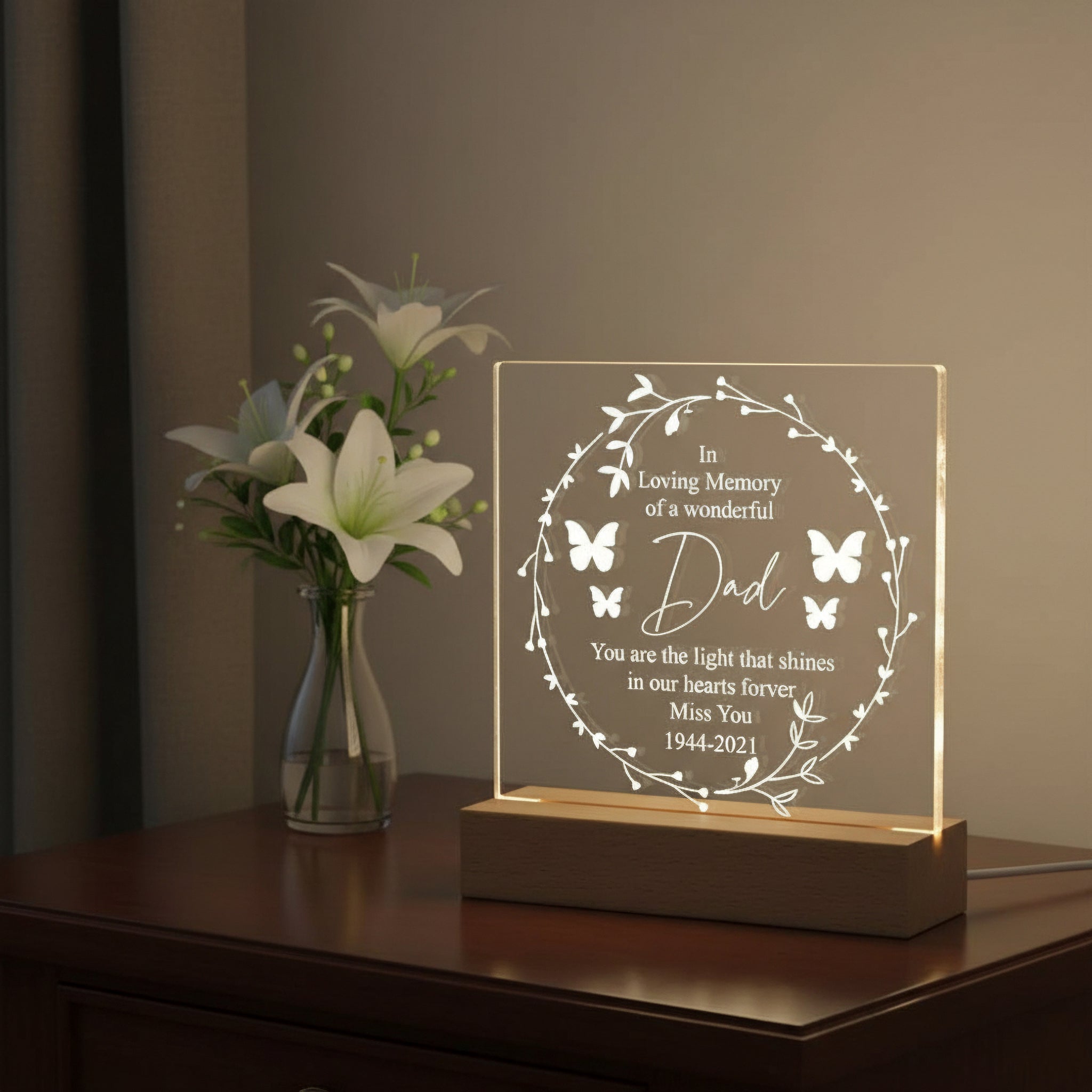 in Loving Memory of Dad Remembrance Memorial Personalised Light LED Lamp Personalised Lights ukgiftstoreonline
