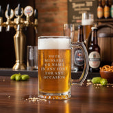 Personalised Engraved Beer Stein with Thumb Handle, 520ml Capacity, Laser Etched Glass Mug, Dishwasher Safe, Gift Box, 150mm High personalised beer glasses ukgiftstoreonline