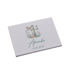 Personalised Luxury Large A4 1st Birthday Linen Cover Guestbook With Flowers and Butterflies