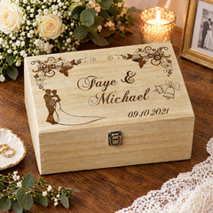 Personalised Large Wedding Floral Design Wooden Memories Keepsake Box Keepsake Memory Box Raised Words