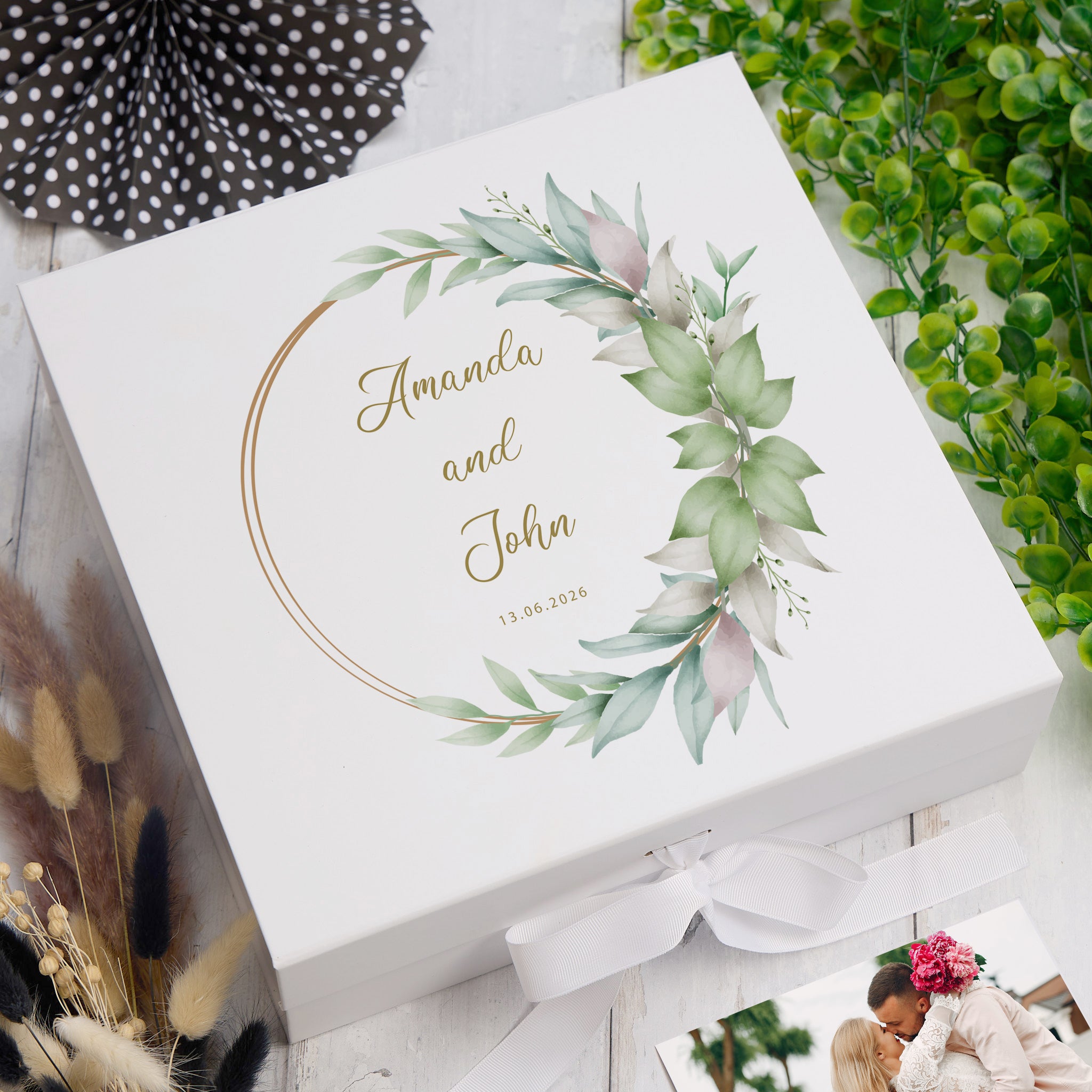 Personalised Wedding Day Keepsake Gift Box Couple Wedding Memory Storage Box ukgiftstoreonline Ribbon Box Medium