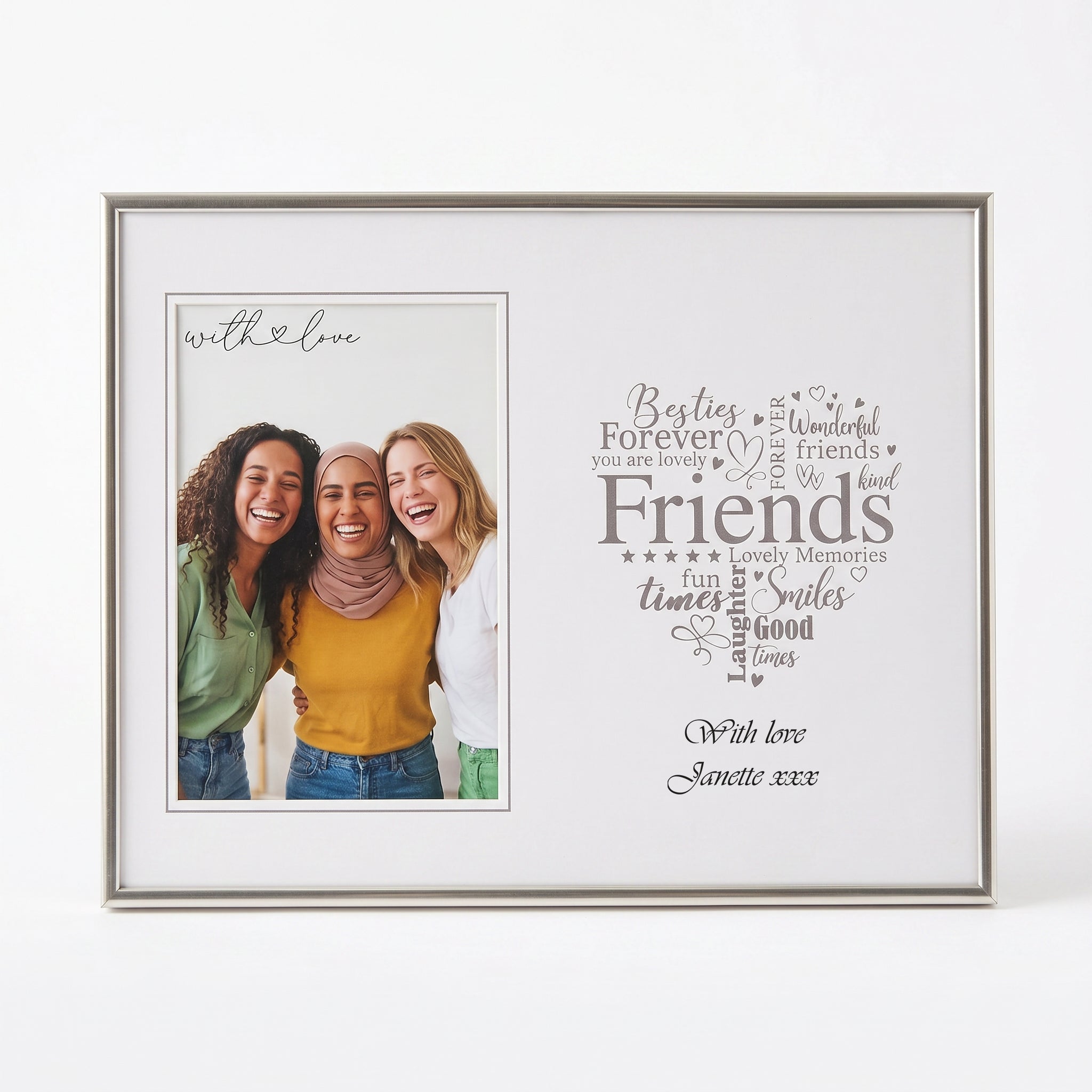 Friends Photo Frame - Silver Heart Personalised 4x6 Keepsake Gift Boxed Friends Photo Frame ukgiftstoreonline