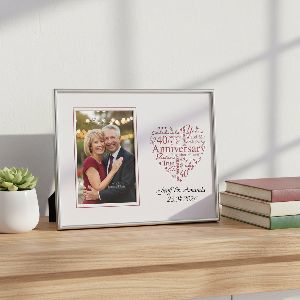 Personalised 40th Anniversary Silver Heart Photo Frame Gift Boxed Anniversary Photo Frame ukgiftstoreonline