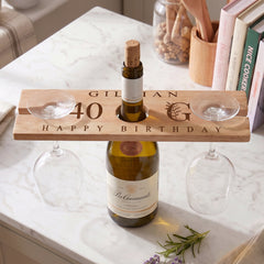 Personalised Engraved Wooden Wine Glass and Bottle Holde Any Age Birthday 21st 30th 40th 50th ukgiftstoreonline
