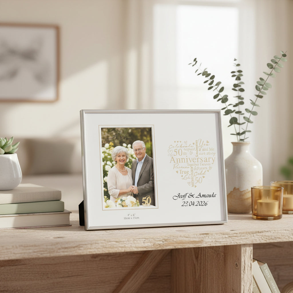Personalised 50th Anniversary Silver Heart Photo Frame Gift Boxed Anniversary Photo Frame ukgiftstoreonline