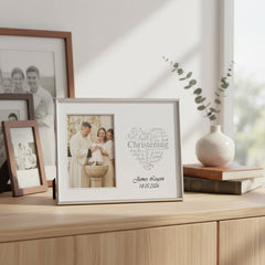 Personalised Christening Day Silver Heart Photo Frame Gift Boxed ukgiftstoreonline