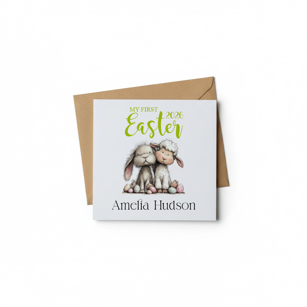 Personalised My 1st Easter Card Luxury Linen and Natural Envelope Personalised Cards ukgiftstoreonline