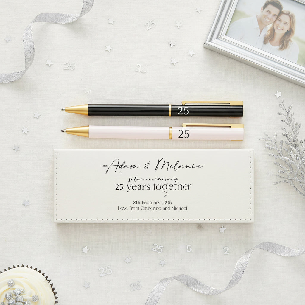 25th Anniversary Pen Set Personalised and Gift Boxed Anniversary Gifts ukgiftstoreonline
