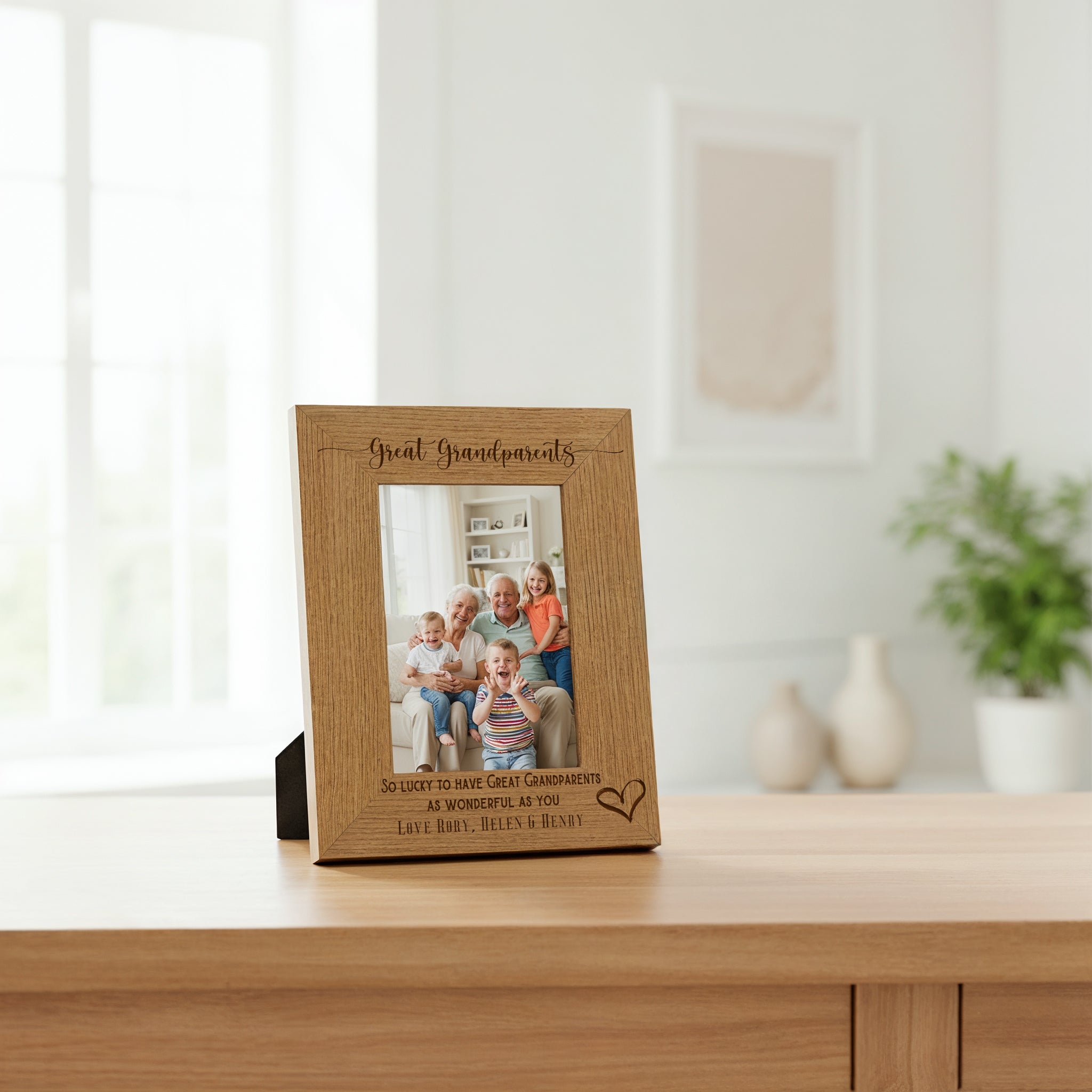 Personalised Great Grandparents Love Heart Engraved Portrait Photo Frame personalised photo frames ukgiftstoreonline