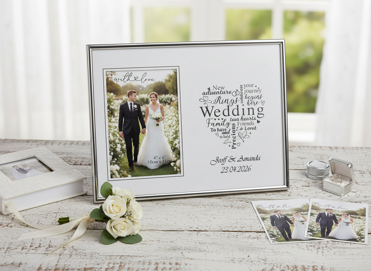 Personalised Wedding Day Silver Heart Photo Frame Gift Boxed Anniversary Photo Frame ukgiftstoreonline