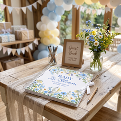 Personalised Blue Baby Shower Guestbook, Wildflower Scrapbook, 8X8 Inch