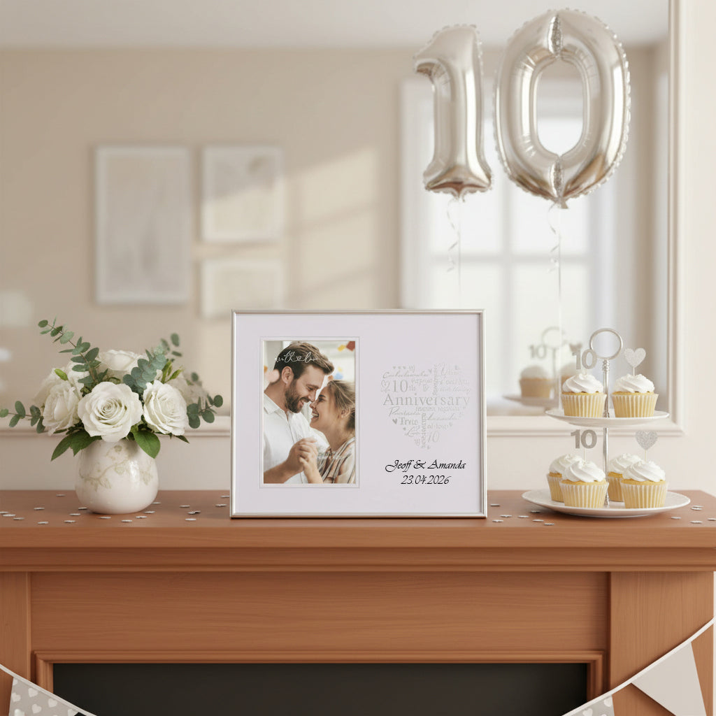 Personalised 10th Anniversary Silver Heart Photo Frame Gift Boxed Anniversary Photo Frame ukgiftstoreonline