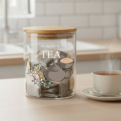 Personalised Tea Storage Jar with Tea Pot and Any name Gift For Any Occasion