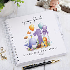 Personalised Baby Boy or Girl Scrapbook Sea Mammal Design Scrapbook Memories of My First Year Birthday Album