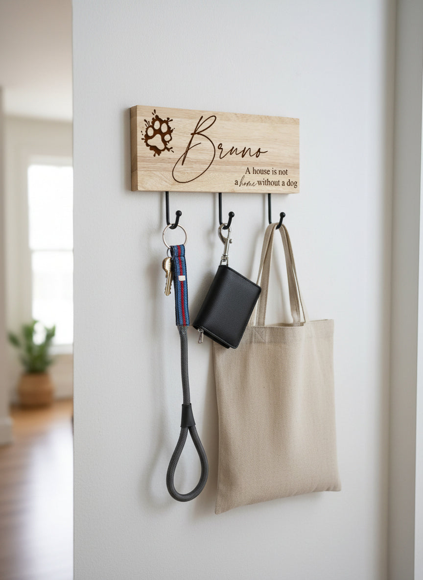 Personalised Engraved Wooden Dog Lead Hook ukgiftstoreonline