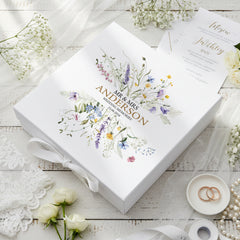 Personalised Wedding Keepsake Box – Elegant Floral Design With Wildflower Prints ukgiftstoreonline Ribbon Box Medium