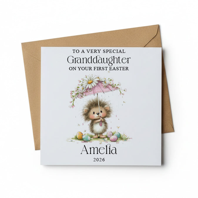 Personalised Granddaughter's 1st Easter Card Luxury Linen and Natural Envelope Personalised Cards ukgiftstoreonline