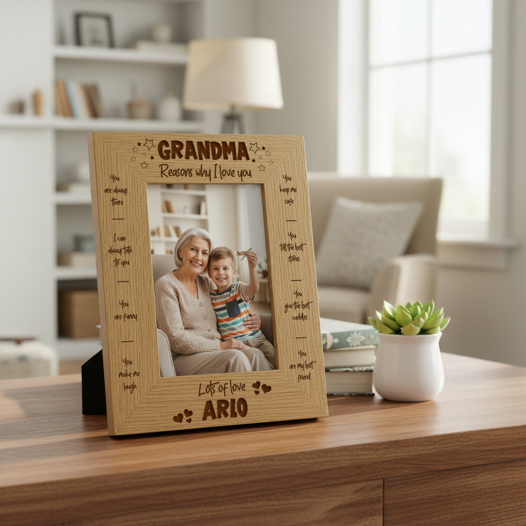 Personalised Grandma Engraved Wooden Photo Frame Gift The Reasons I Love You Grandma Photo Frame ukgiftstoreonline