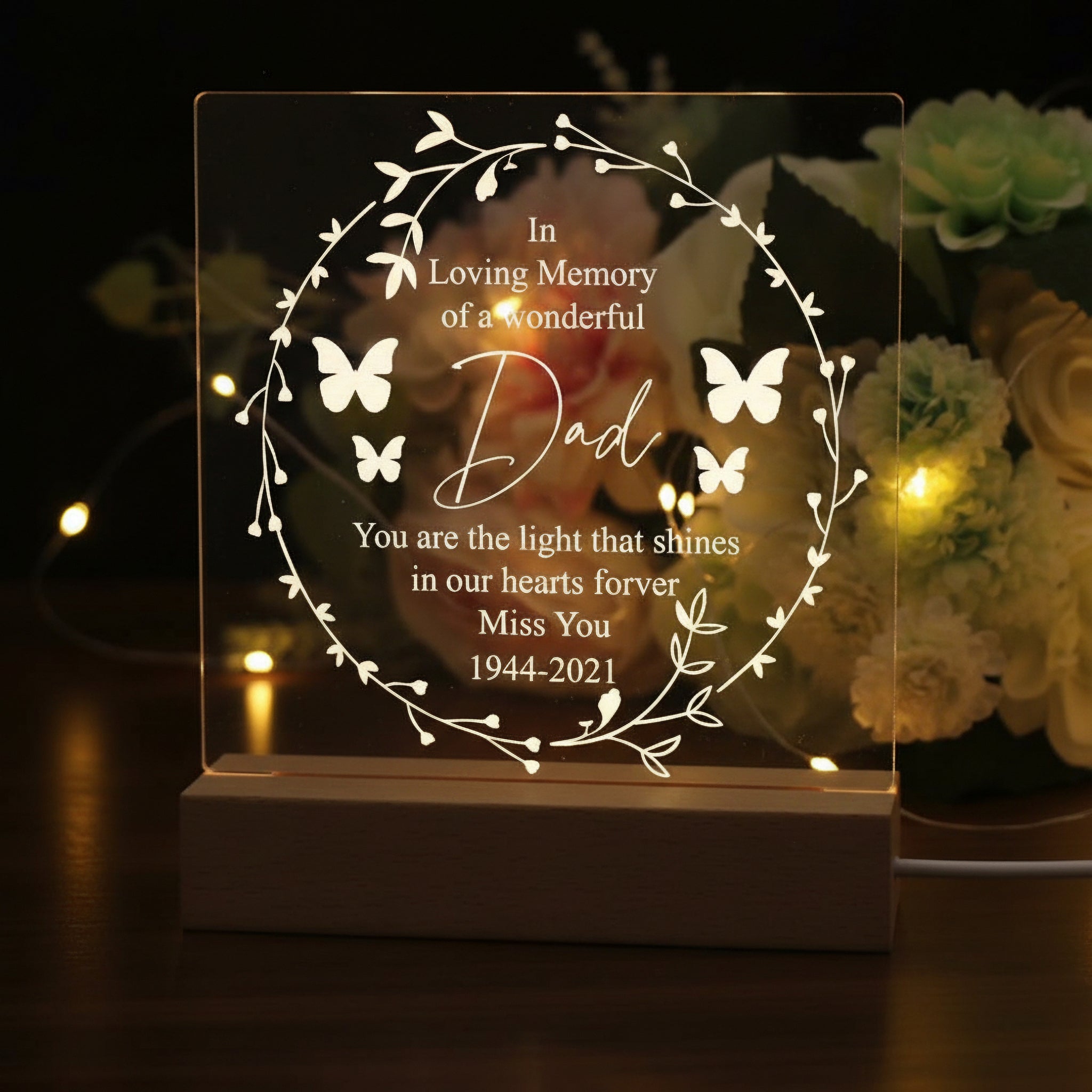 in Loving Memory of Dad Remembrance Memorial Personalised Light LED Lamp Personalised Lights ukgiftstoreonline
