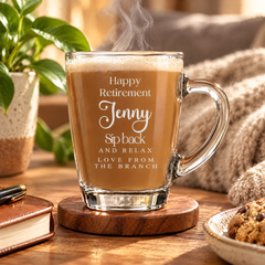 Personalised Gift For Retirement Engraved Glass Coffee Cup, Tea Cup Personalised Birthday Gift ukgiftstoreonline