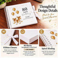 Personalised 80th Birthday Guest Book Scrapbook or Album Gold Presents Scrapbook ukgiftstoreonline