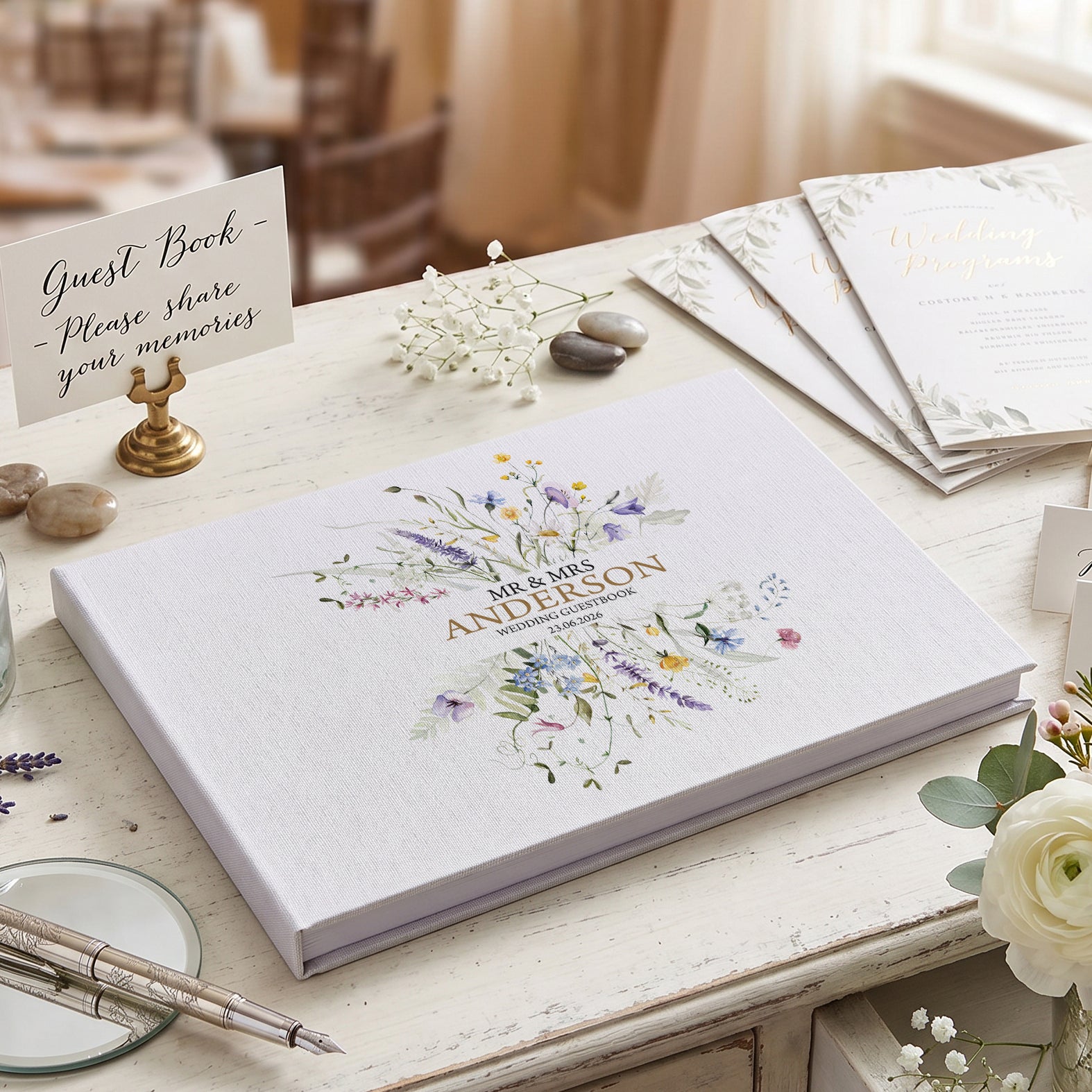 Personalised Wedding Memory Book – Large A4 Guest Book for Weddings with Wildflower Design ukgiftstoreonline