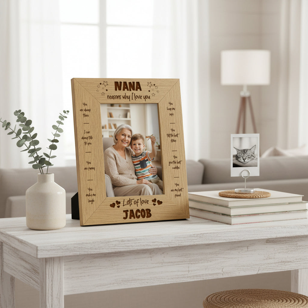 Personalised Nana Photo Engraved Wooden Frame Gift The Reasons I Love You Nana Photo Frame ukgiftstoreonline 4 x 6 Inch