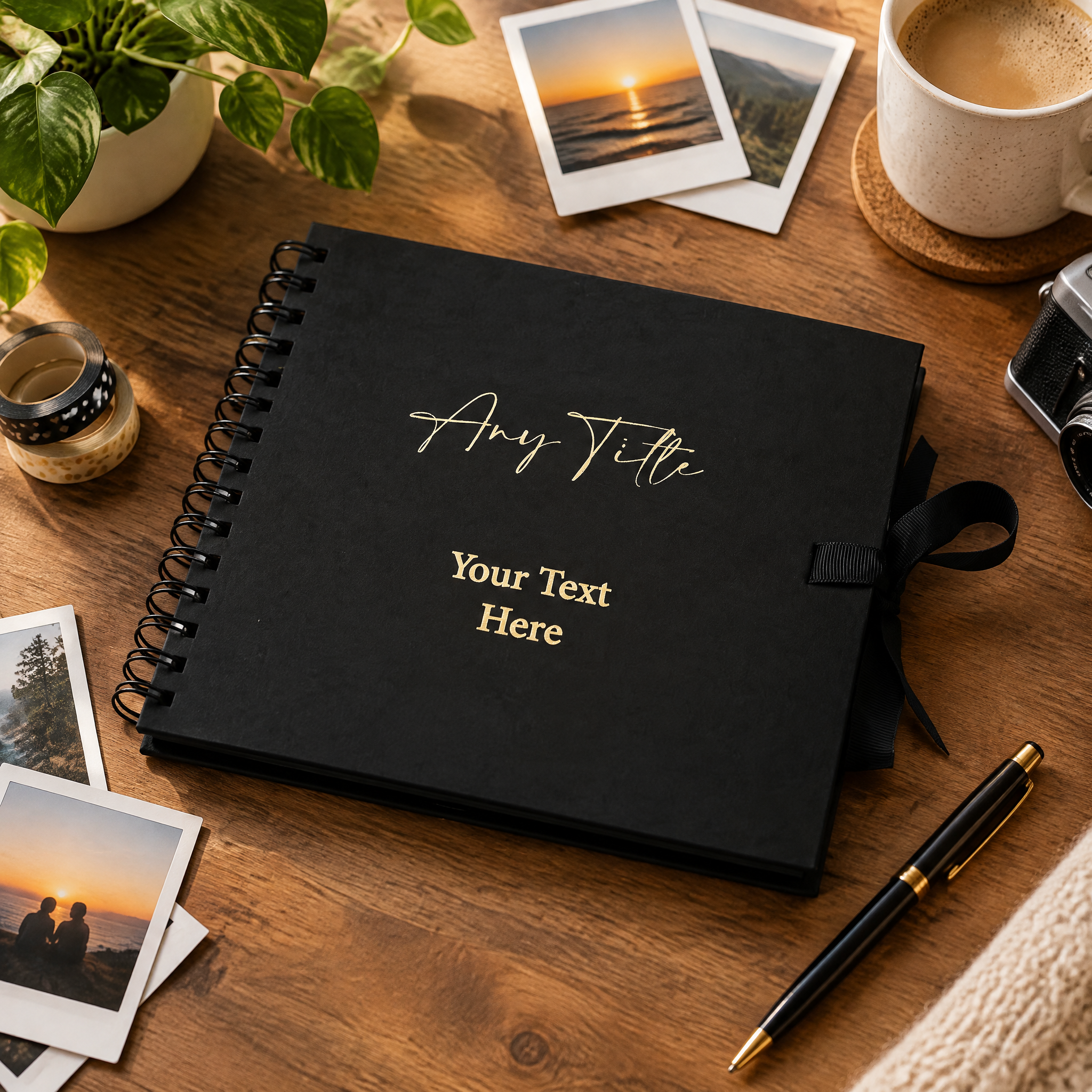 Personalised Any Name and Text Black Scrapbook Photo album Gold Print Scrapbook ukgiftstoreonline