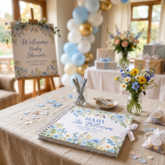 Personalised Blue Baby Shower Guestbook, Wildflower Scrapbook, 8X8 Inch