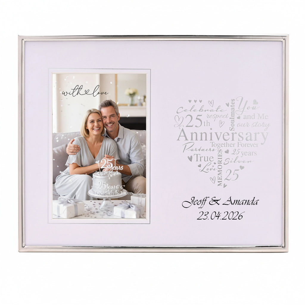 Personalised 25th Anniversary Silver Heart Photo Frame Gift Boxed Anniversary Photo Frame ukgiftstoreonline