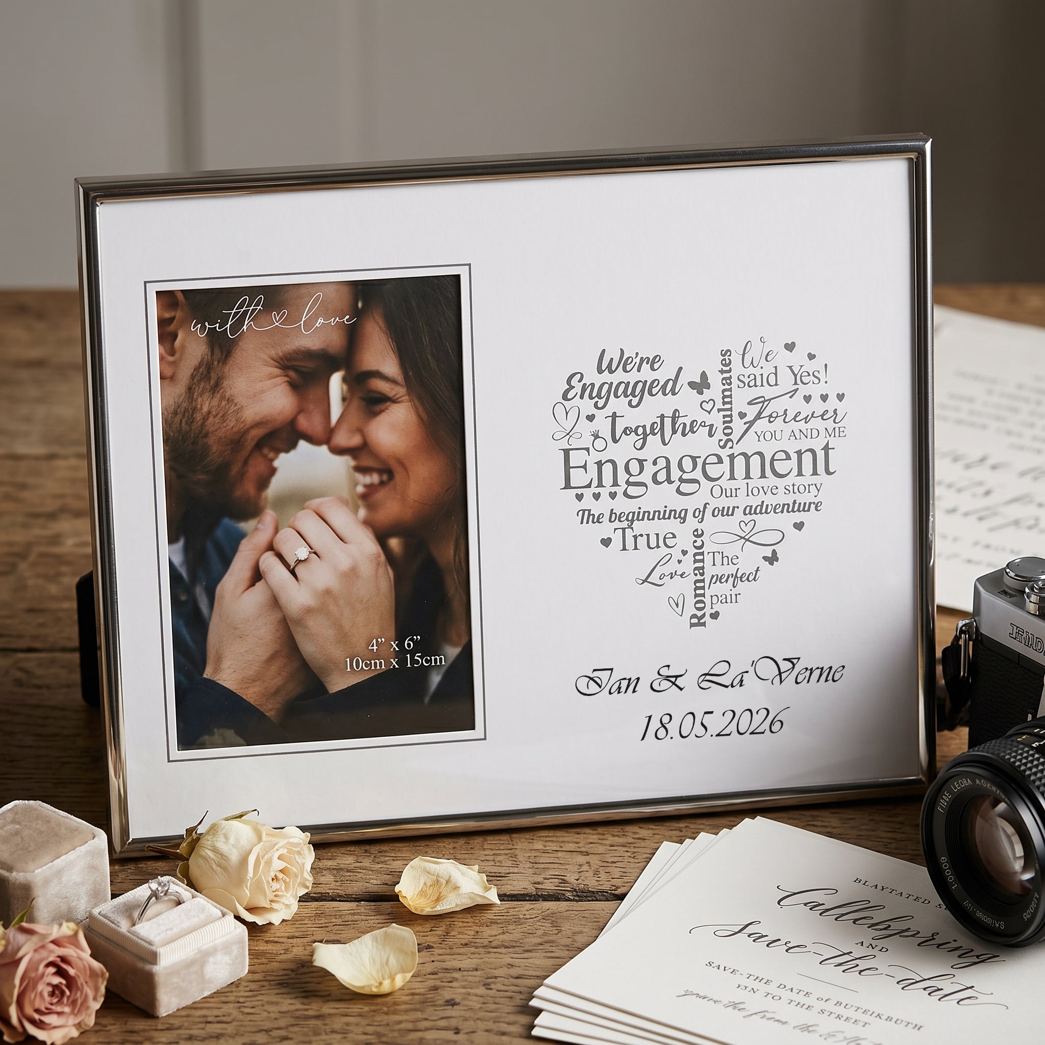 Engagement Photo Frame - Silver Heart Personalised 4x6 Keepsake Gift Boxed Anniversary Photo Frame ukgiftstoreonline