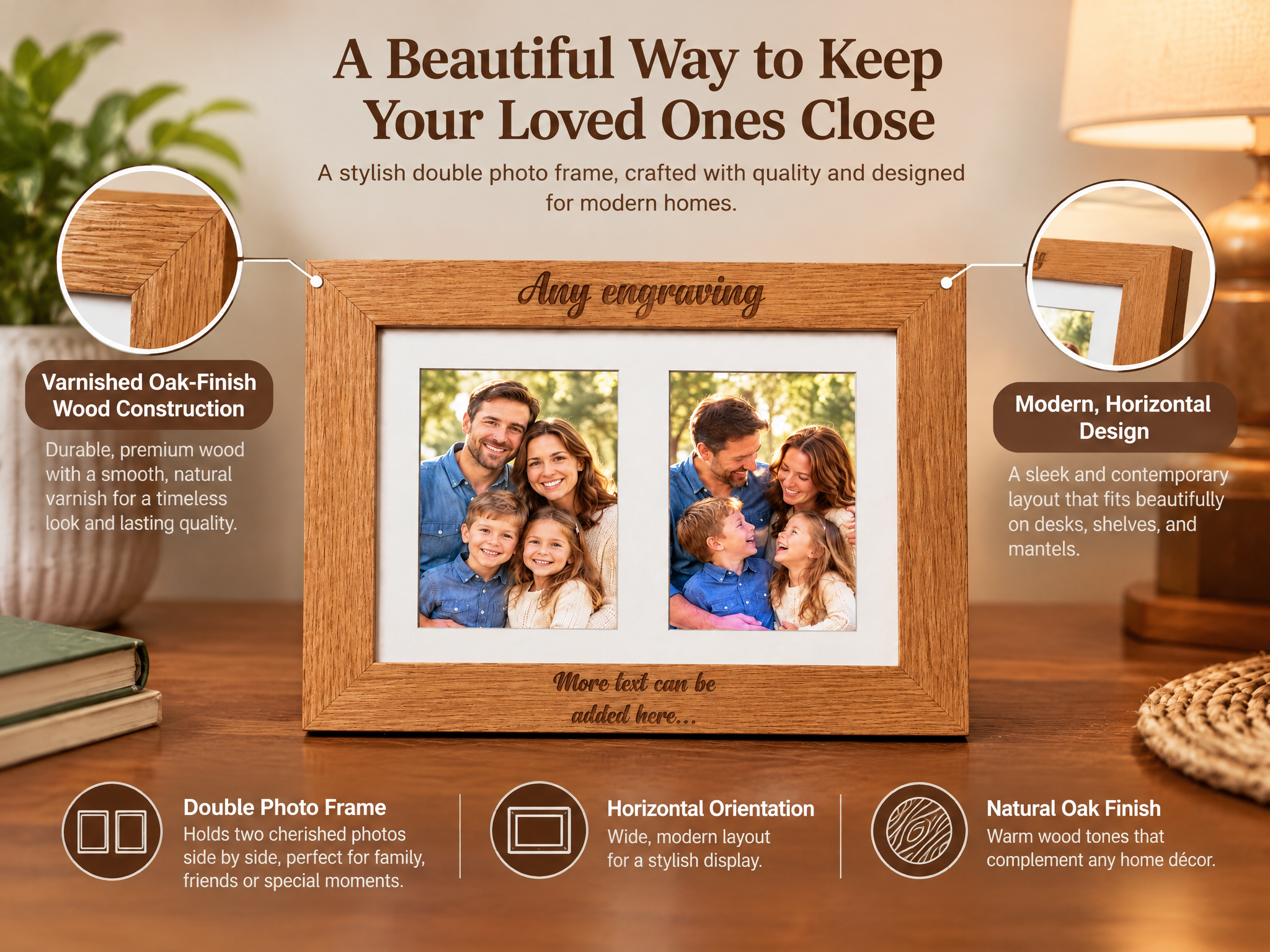 Personalised Wooden Double Photo Frame Engraved Any Message Photo Frame ukgiftstoreonline