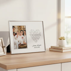 Personalised Christening Day Silver Heart Photo Frame Gift Boxed ukgiftstoreonline