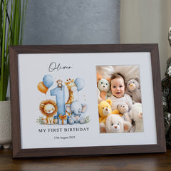 Personalised First Birthday Photo Frame With Safari Animals