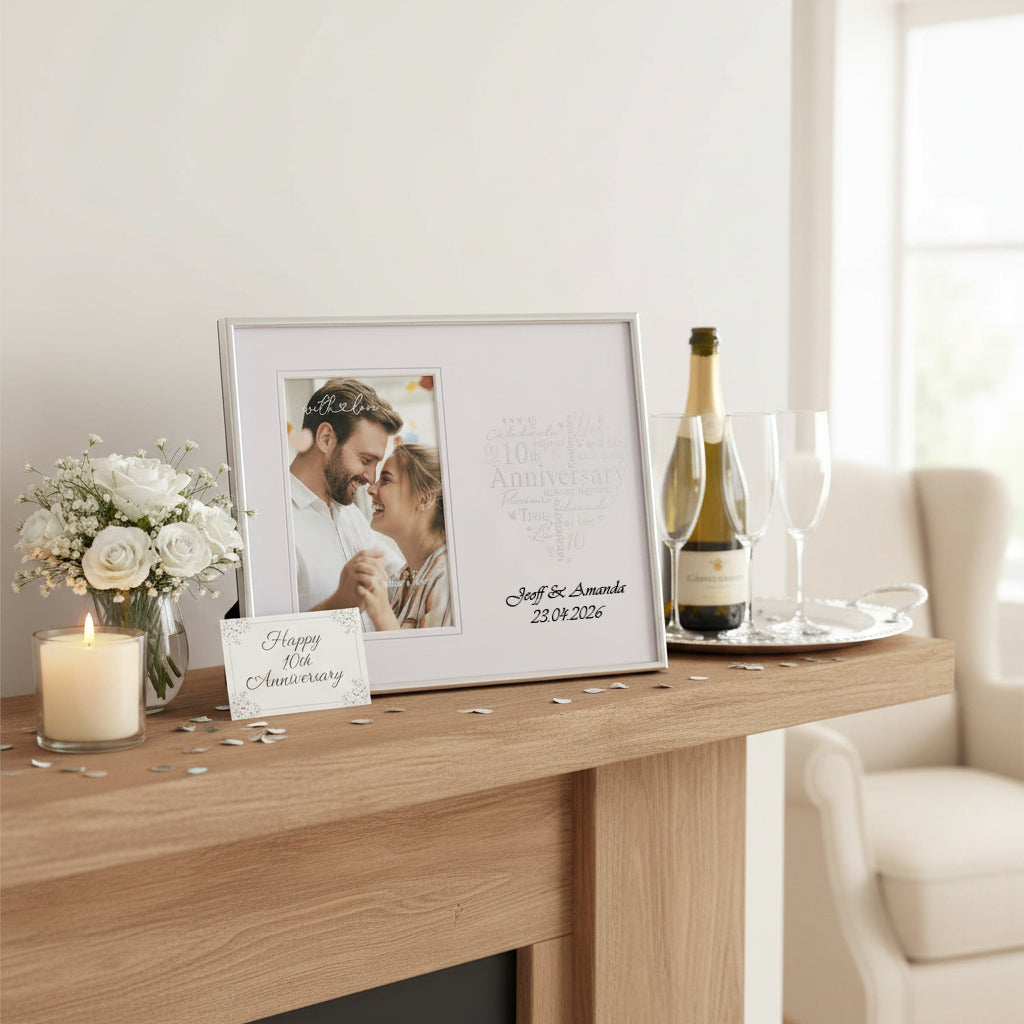 Personalised 10th Anniversary Silver Heart Photo Frame Gift Boxed Anniversary Photo Frame ukgiftstoreonline