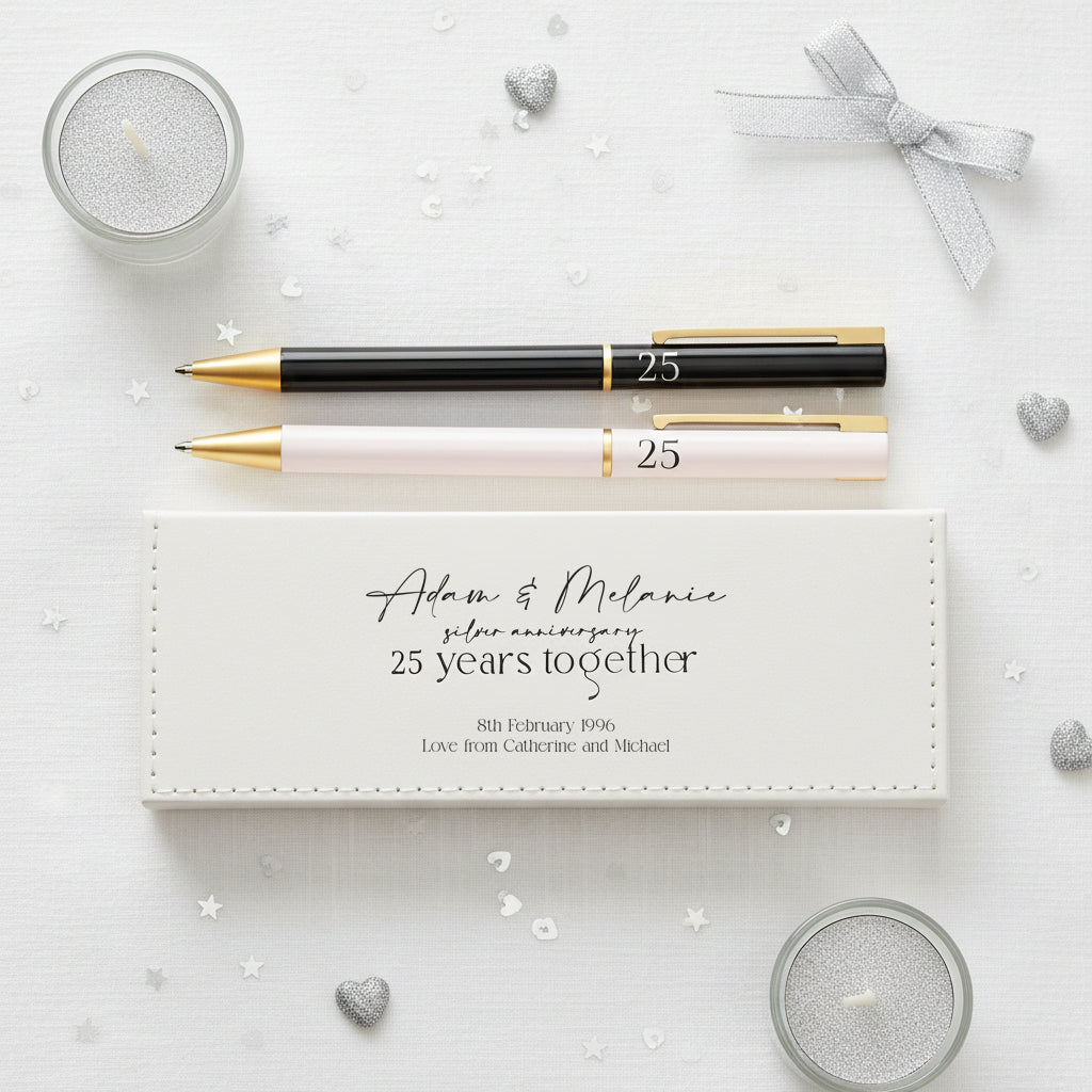 25th Anniversary Pen Set Personalised and Gift Boxed Anniversary Gifts ukgiftstoreonline