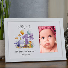 Personalised First Birthday Photo Frame With Sea Animals