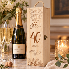 Personalised Engraved Birthday Wooden Wine or Champagne Box Gift 18th, 21st, 30th, 40th, 50th 60th, 70th Champagne Bottle Holder ukgiftstoreonline