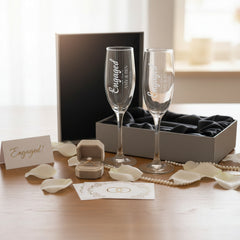 Personalised Engagement Champagne Glasses – Custom Engraved Flutes With Luxury Gift Box Personalised Champagne Glasses ukgiftstoreonline