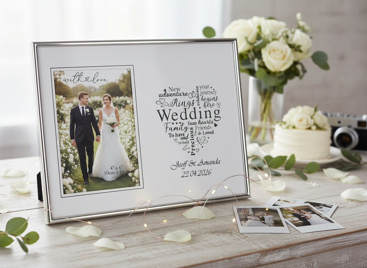 Personalised Wedding Day Silver Heart Photo Frame Gift Boxed Anniversary Photo Frame ukgiftstoreonline