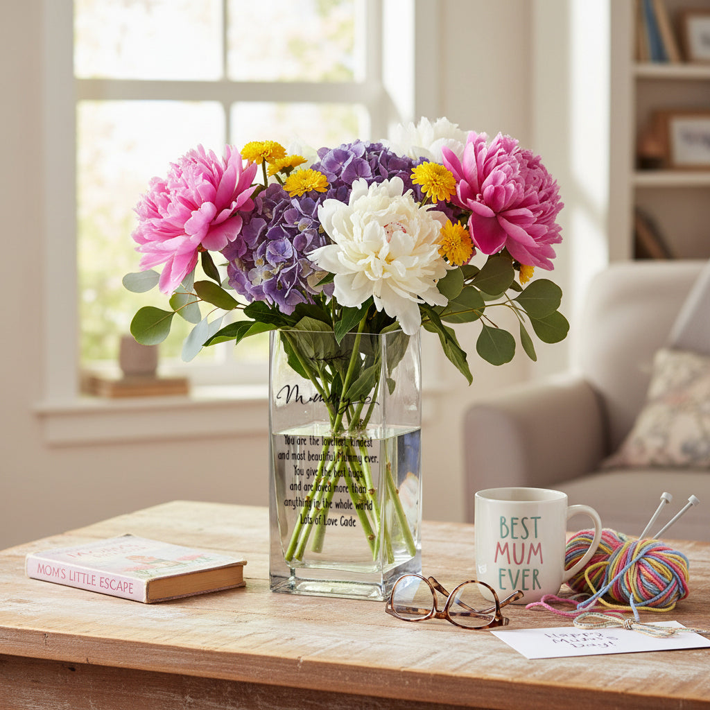 Personalised Square Mummy Glass Flower Vase Gift Present Personalised Flower Vase ukgiftstoreonline