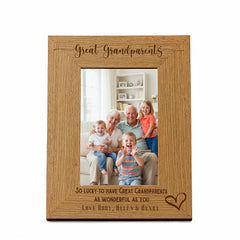 Personalised Great Grandparents Love Heart Engraved Portrait Photo Frame personalised photo frames ukgiftstoreonline