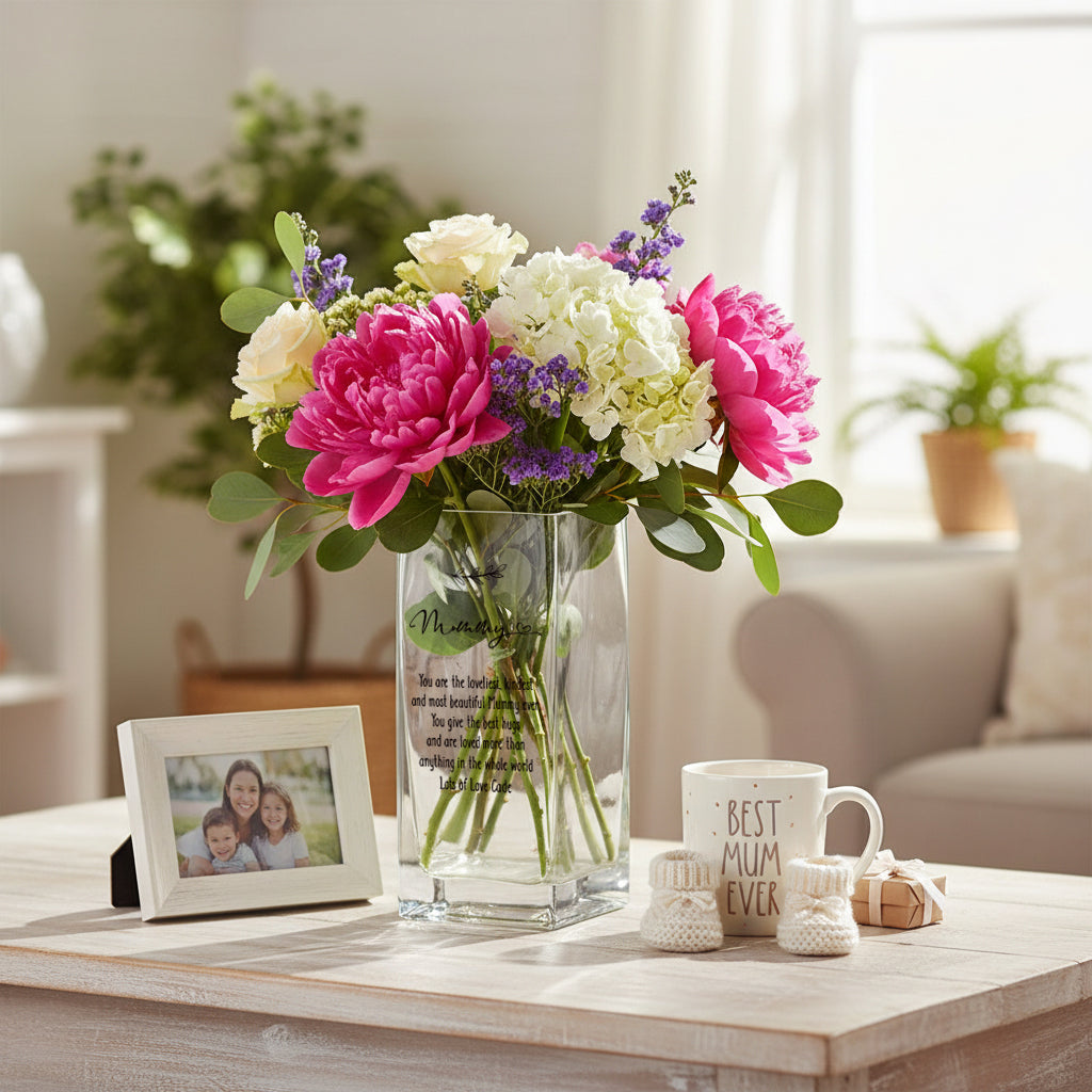Personalised Square Mummy Glass Flower Vase Gift Present Personalised Flower Vase ukgiftstoreonline