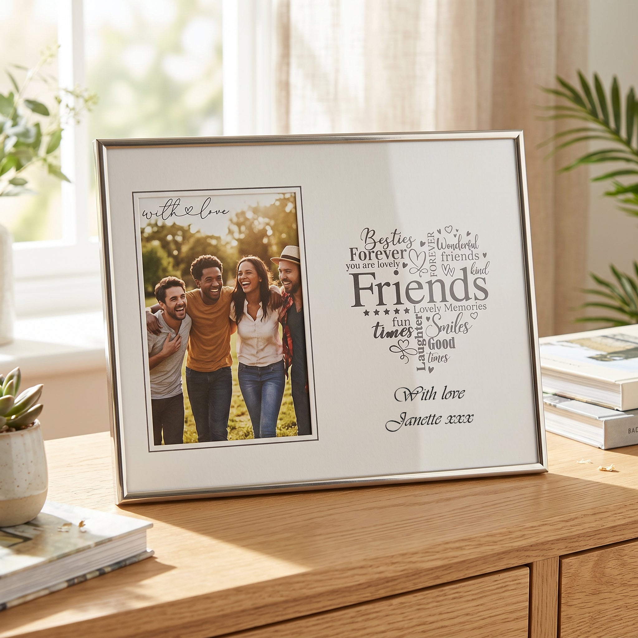 Friends Photo Frame - Silver Heart Personalised 4x6 Keepsake Gift Boxed Friends Photo Frame ukgiftstoreonline