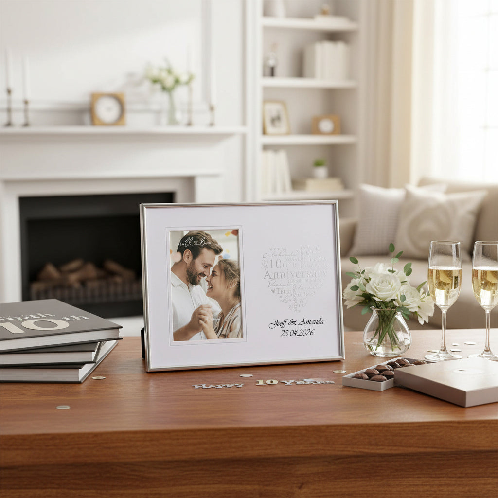 Personalised 10th Anniversary Silver Heart Photo Frame Gift Boxed Anniversary Photo Frame ukgiftstoreonline