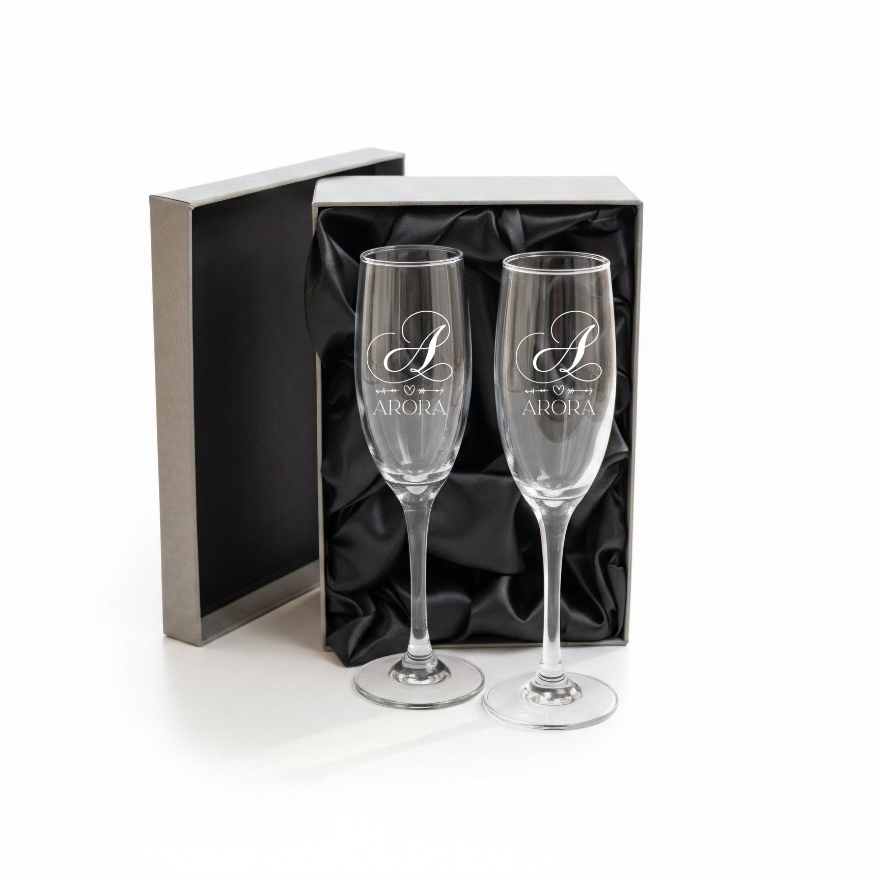 Personalised Wedding Champagne Engraved Flutes – Custom Initial Glasses With Luxury Gift Box Personalised Champagne Glasses ukgiftstoreonline