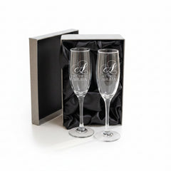 Personalised Wedding Champagne Engraved Flutes – Custom Initial Glasses With Luxury Gift Box Personalised Champagne Glasses ukgiftstoreonline