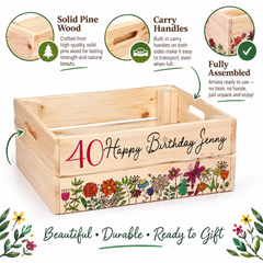 Personalised 40th Birthday Flower Crate Box Gift For Her storage crate ukgiftstoreonline