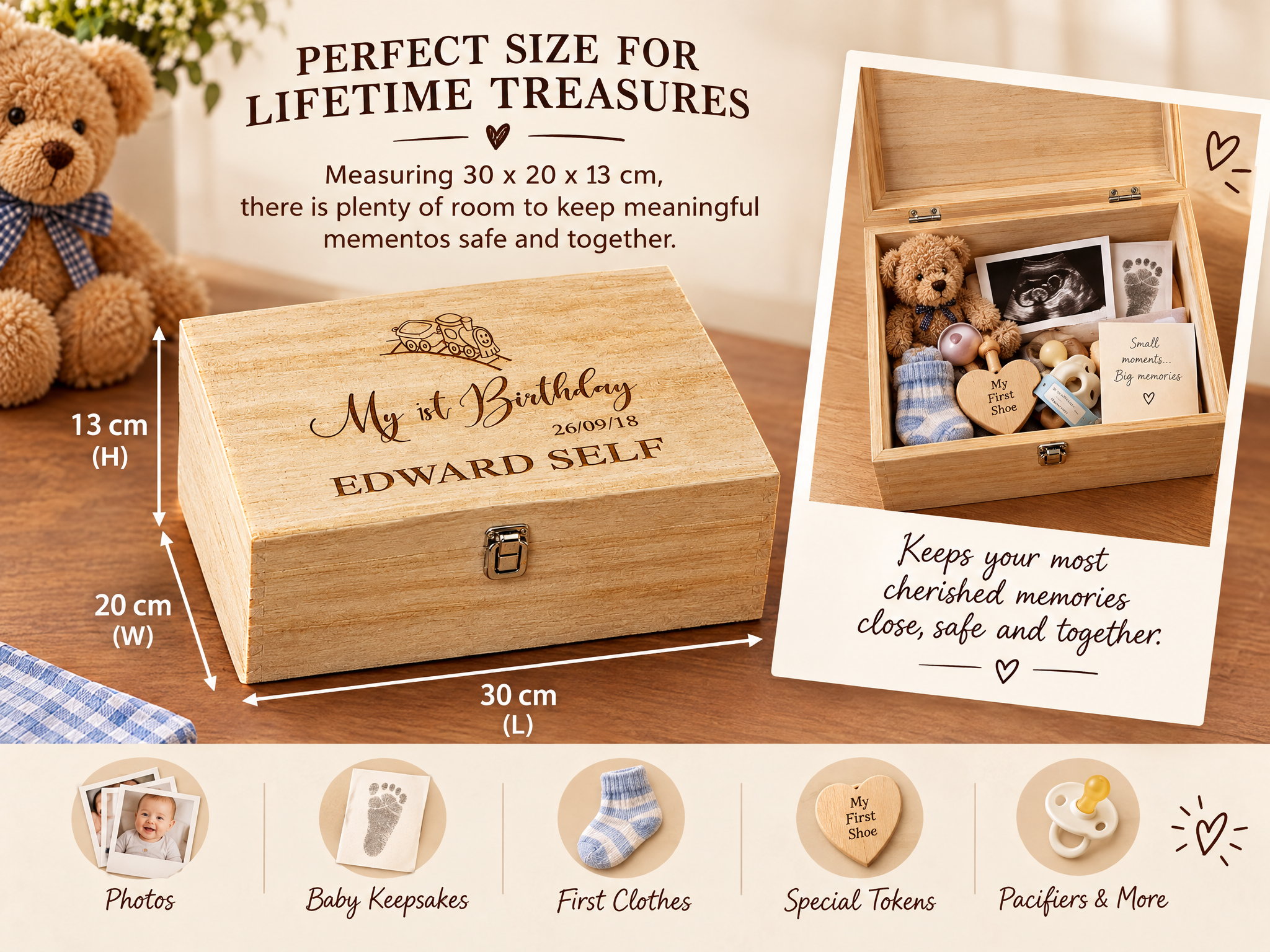 Personalised Large Boy's First Birthday Gift Keepsake Box Engraved Personalised Birthday Gift Raised Words
